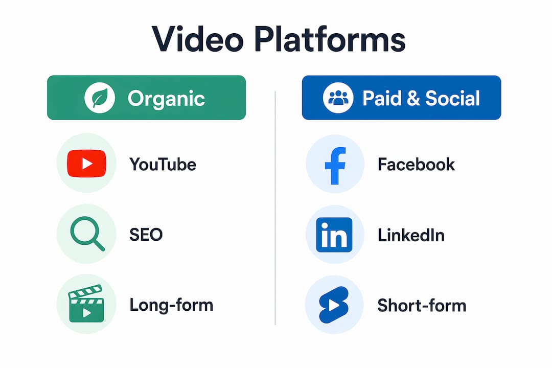 Infographic comparing video marketing platforms and uses