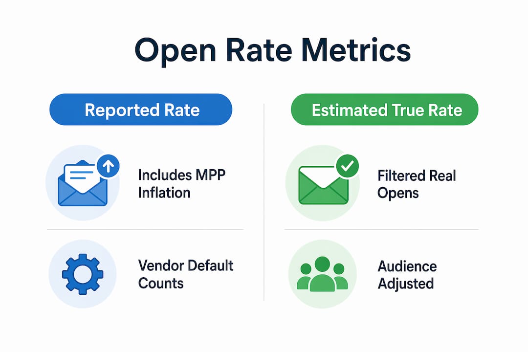 Infographic comparing reported vs true email open rates