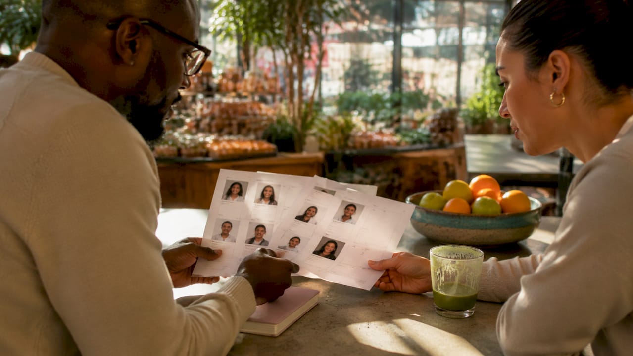 Hands reviewing printed subscriber profiles