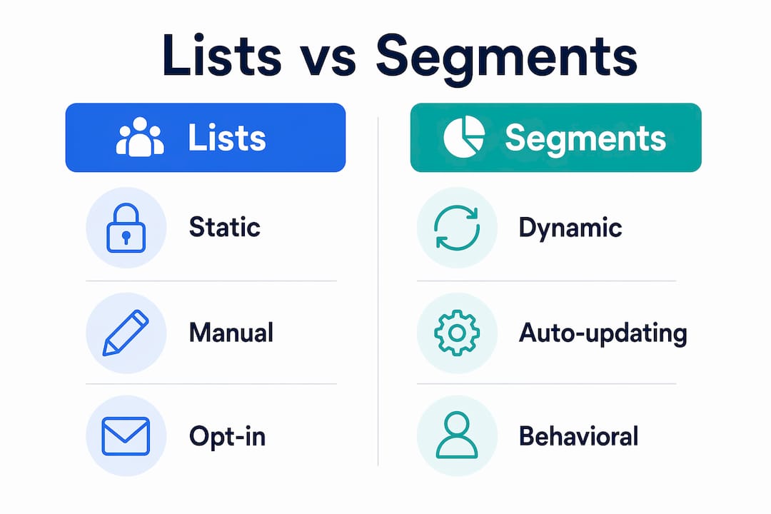 Infographic comparing Klaviyo lists and segments