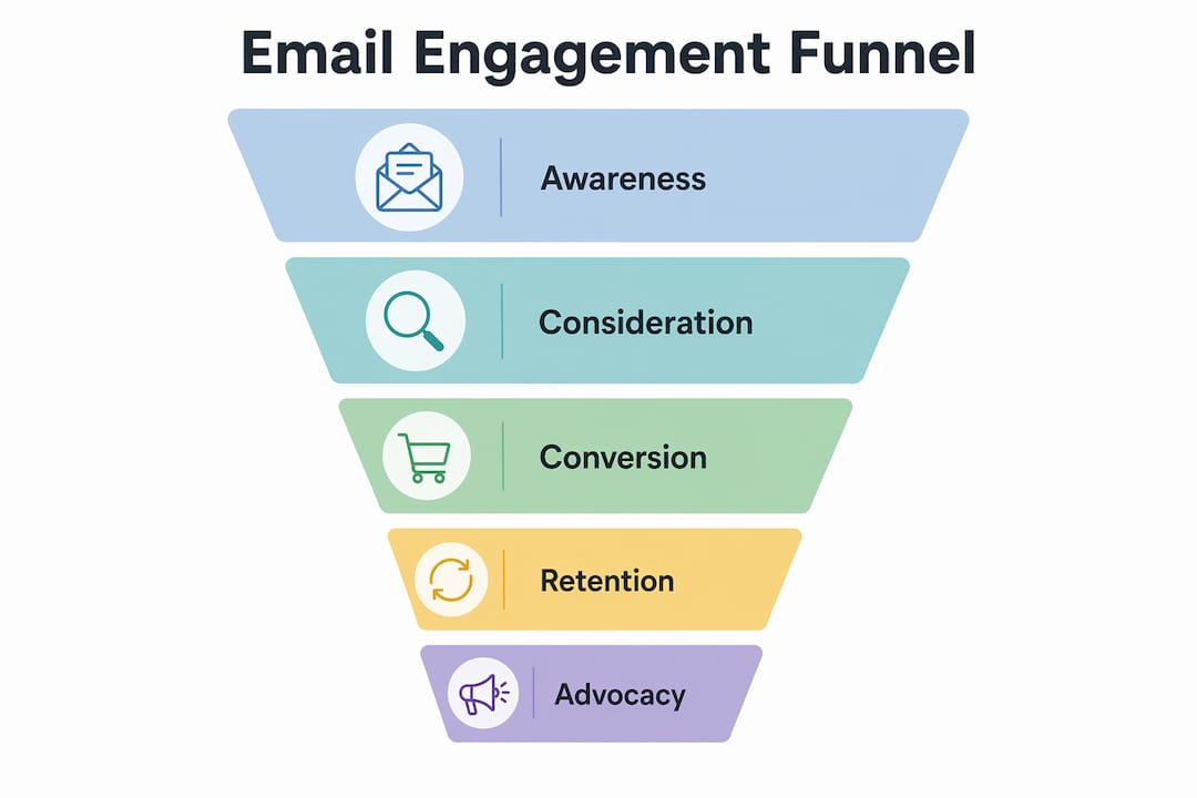 Infographic illustrating email funnel stages