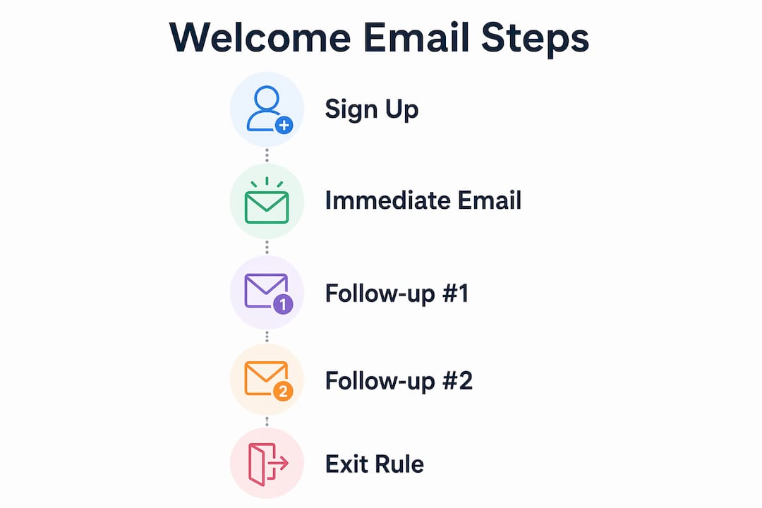 Infographic outlining welcome email sequence steps