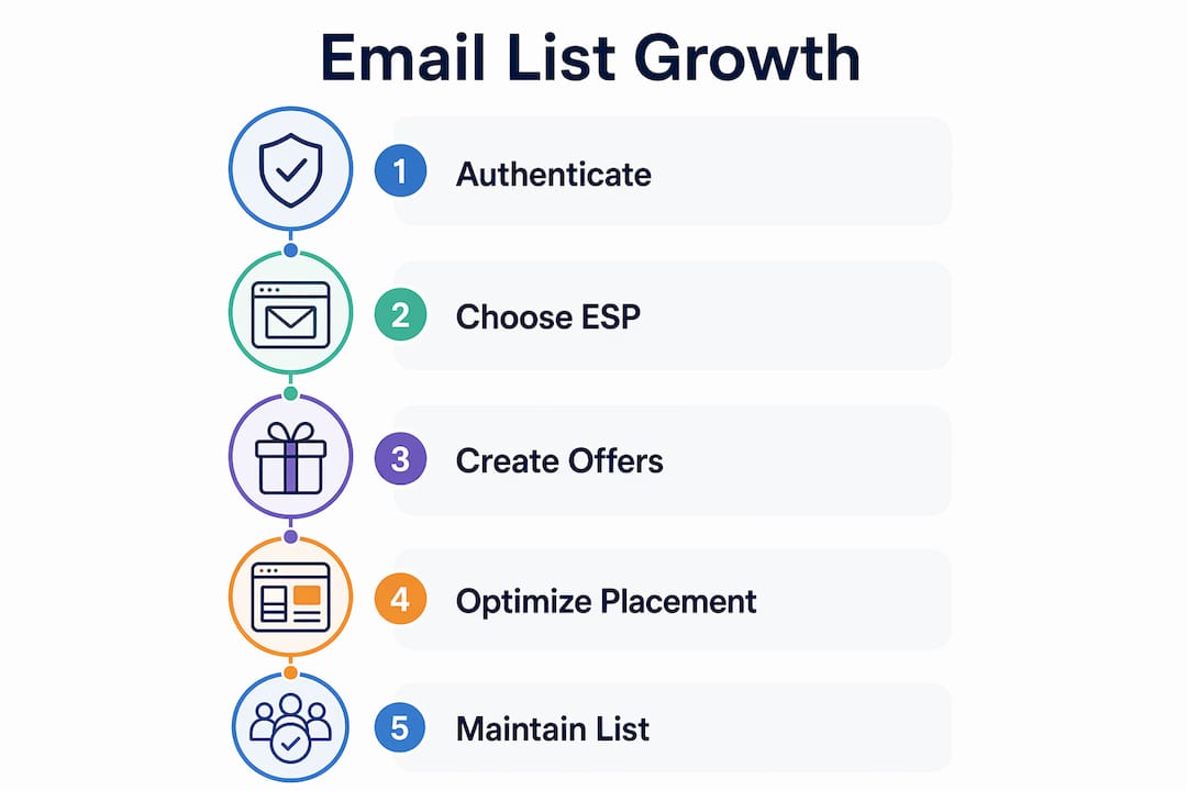 Infographic of email list growth process steps
