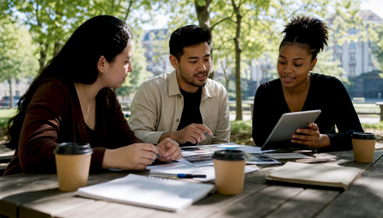 Marketing team discussing newsletter workflow