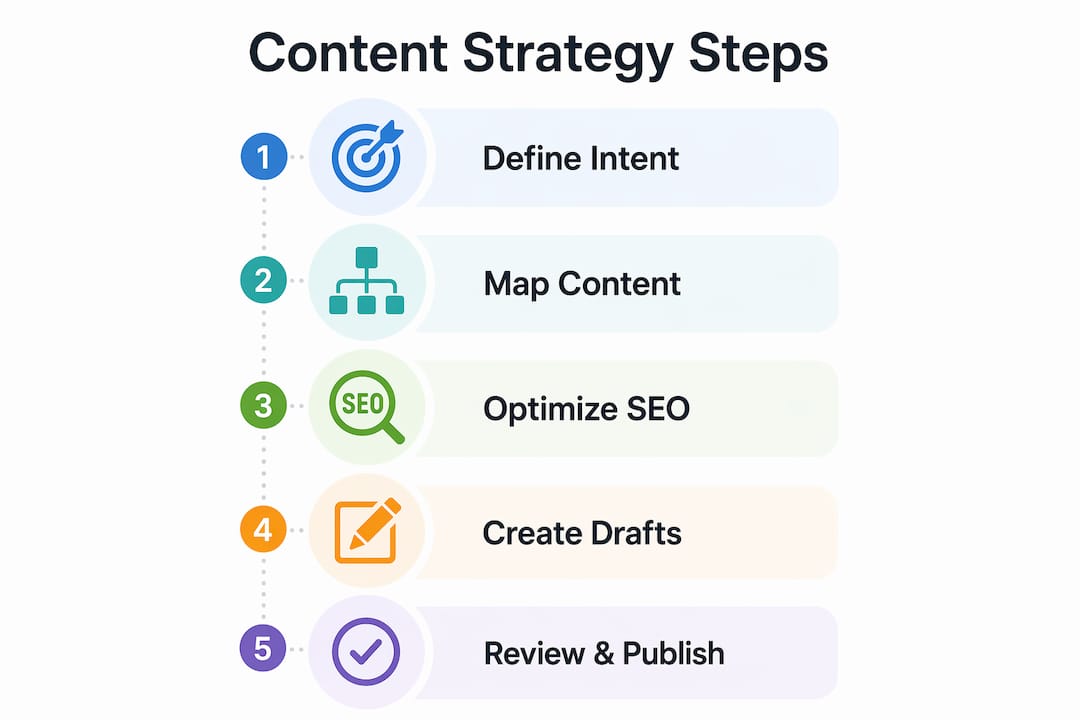 Infographic outlining ecommerce content strategy steps