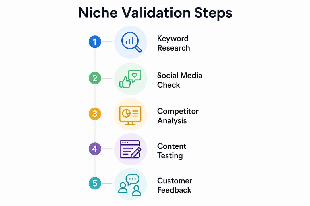 Infographic illustrating five steps to validate business niche
