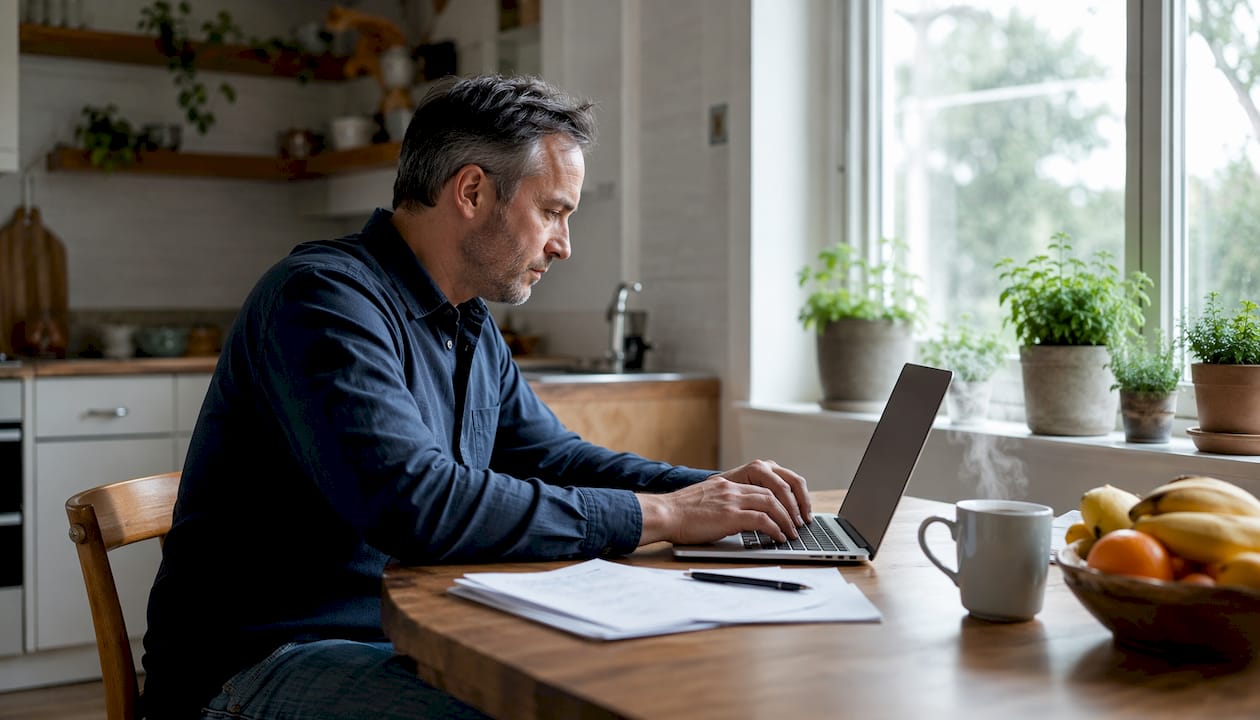 Hands configuring email authentication on laptop