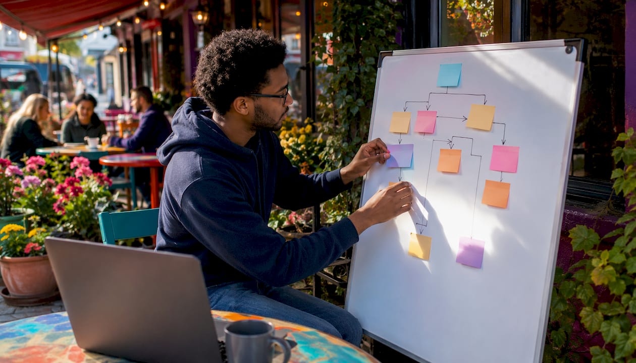Engineer mapping Klaviyo CDP data flow on whiteboard