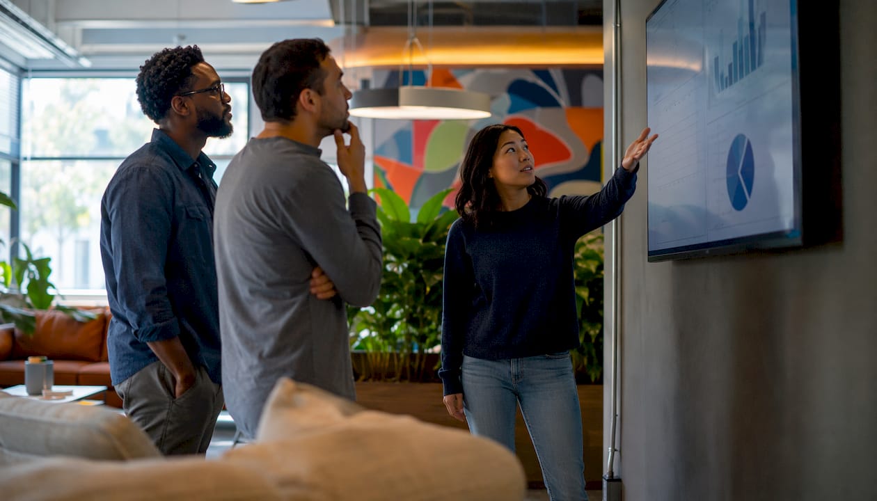 Marketing team discussing click rate performance
