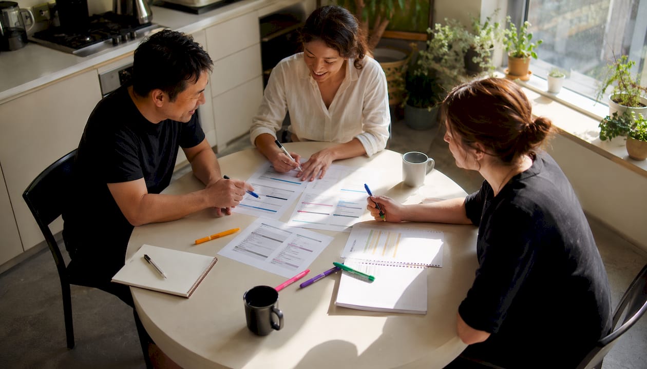 Team collaborating on email subject lines