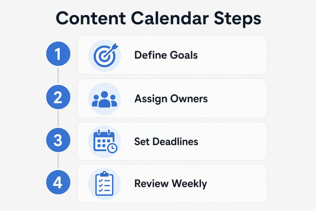 Infographic showing four key steps in content calendar creation