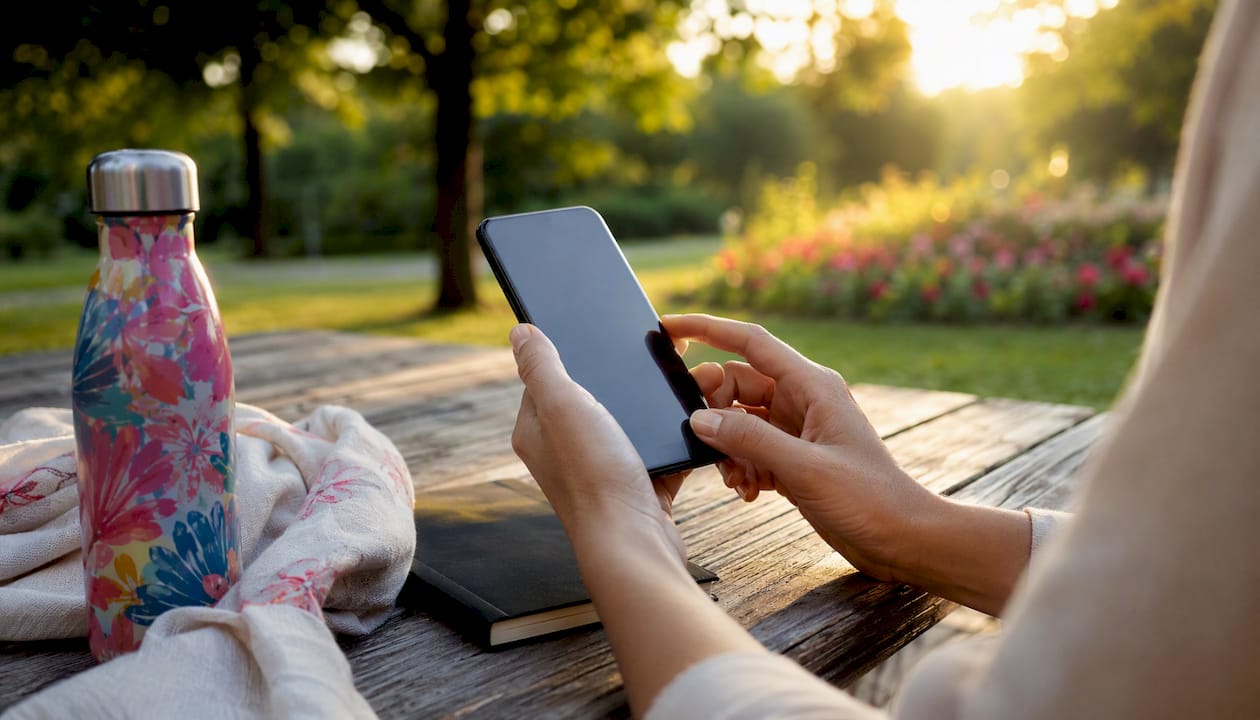 Hands adjusting phone for email opt-in pop-up