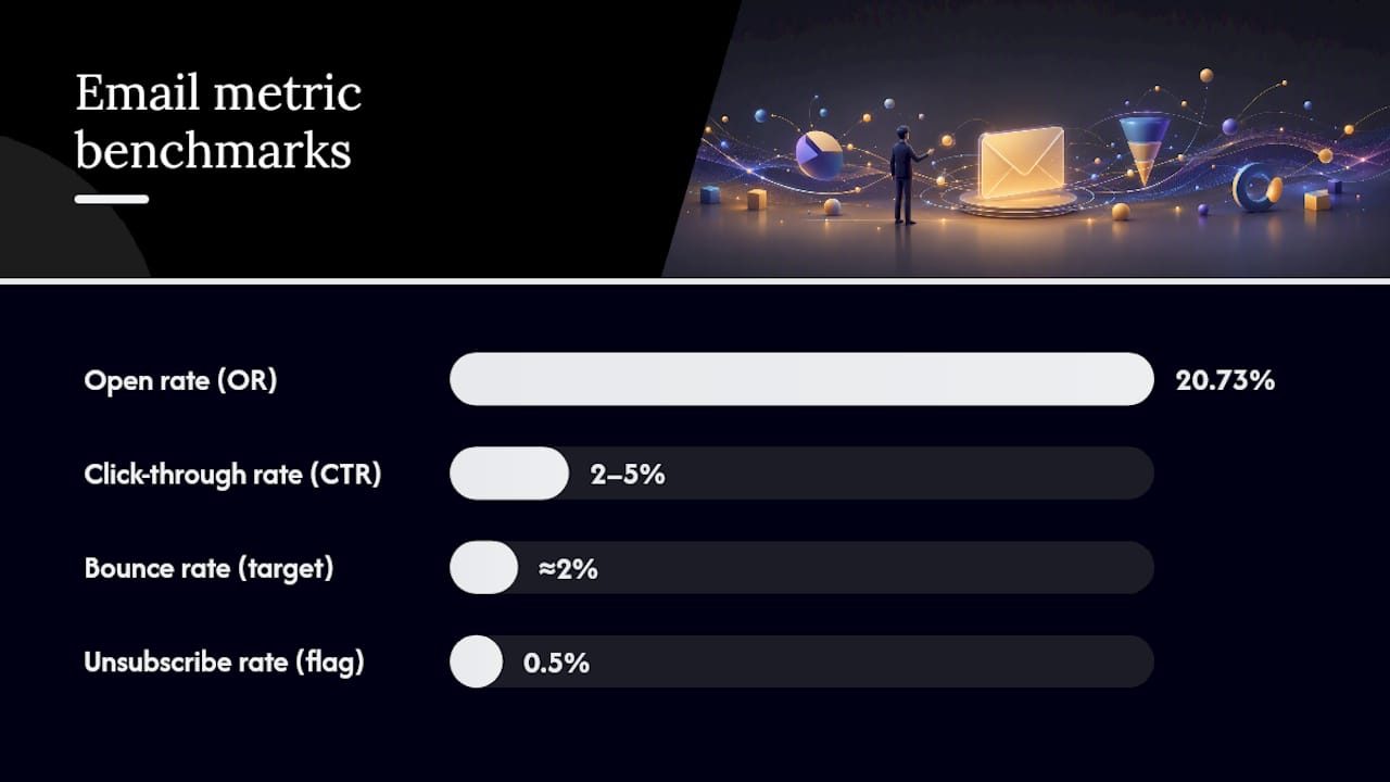 Diagram showing key email marketing metrics and formulas