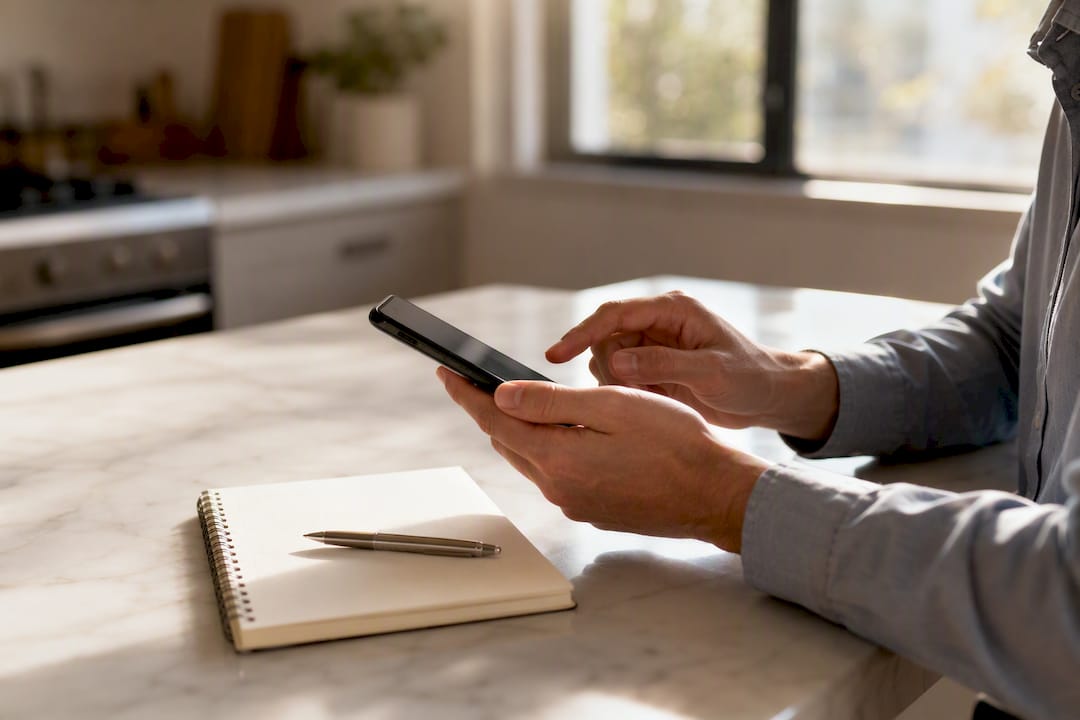 Hands holding phone and calculator for ecommerce metrics
