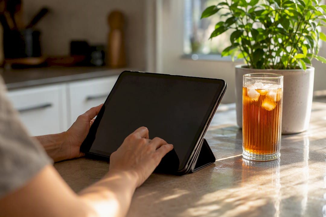 Hands adjusting tablet for automation setup