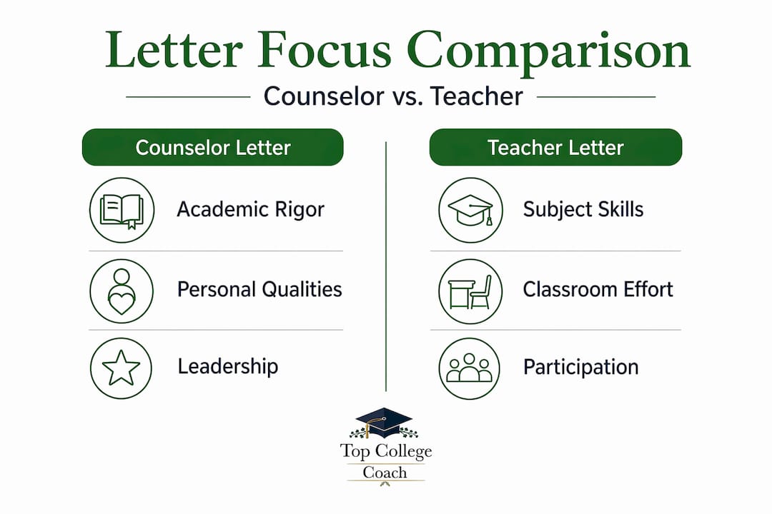 Infographic comparing counselor and teacher letter focus