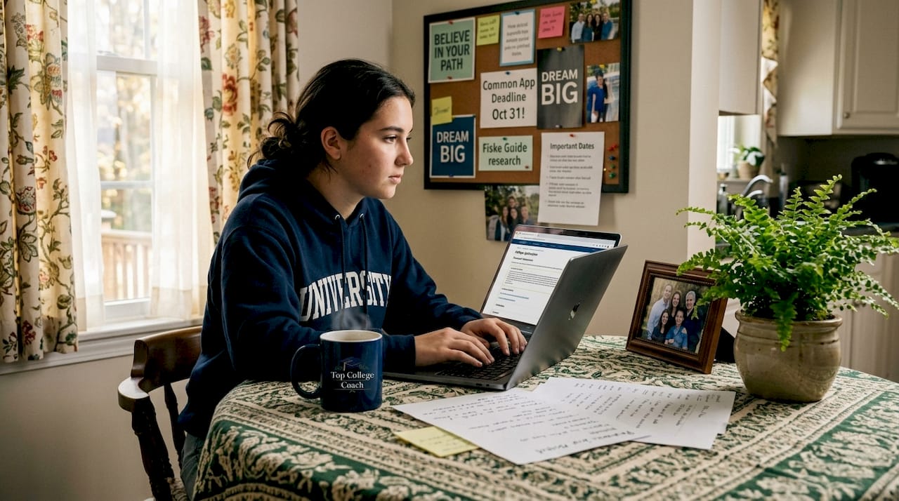 Student completing college application activity list
