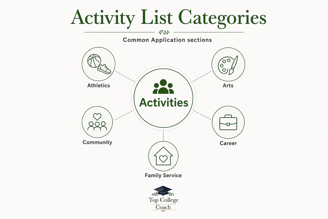Infographic visualizing college activity list categories