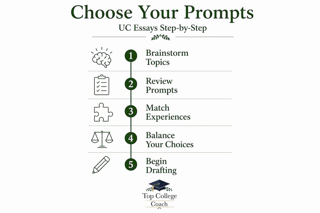 Infographic showing steps to select UC essay prompts
