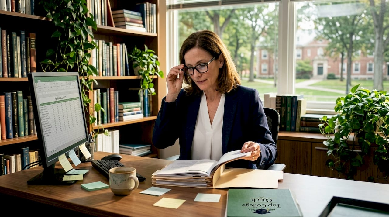 Admissions officer reviews college applications