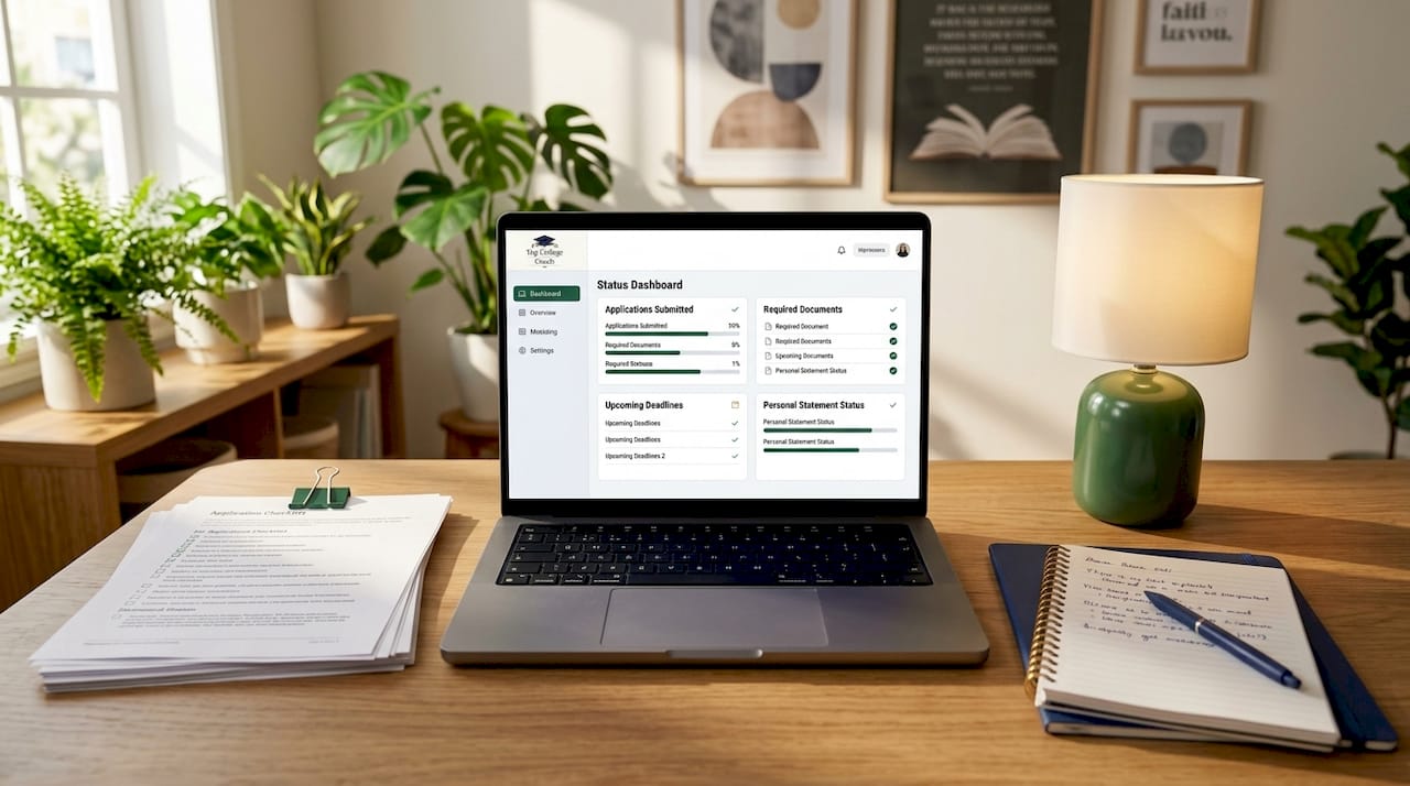 Laptop screen showing college application portal dashboard