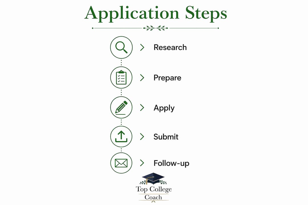Infographic showing five steps in college application process