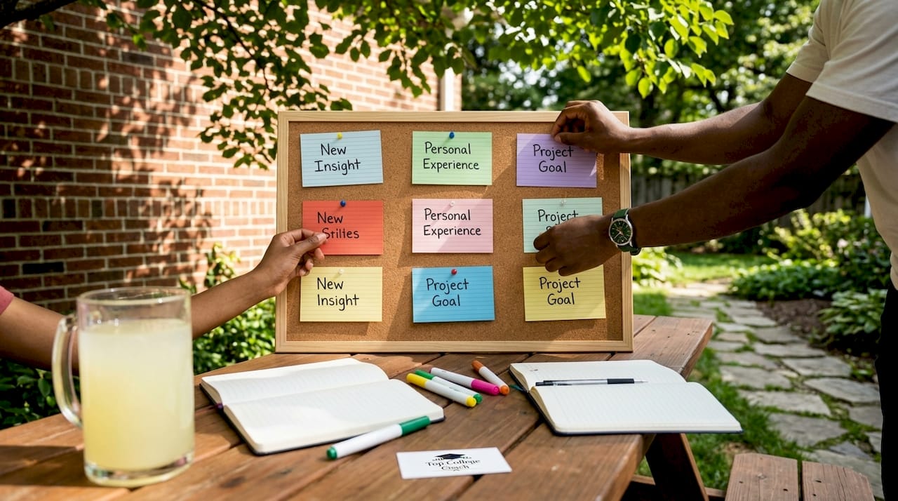 Hands sorting personal story cards