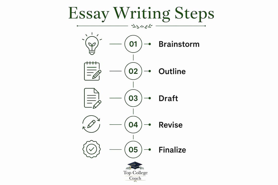 Infographic illustrating essay writing process steps