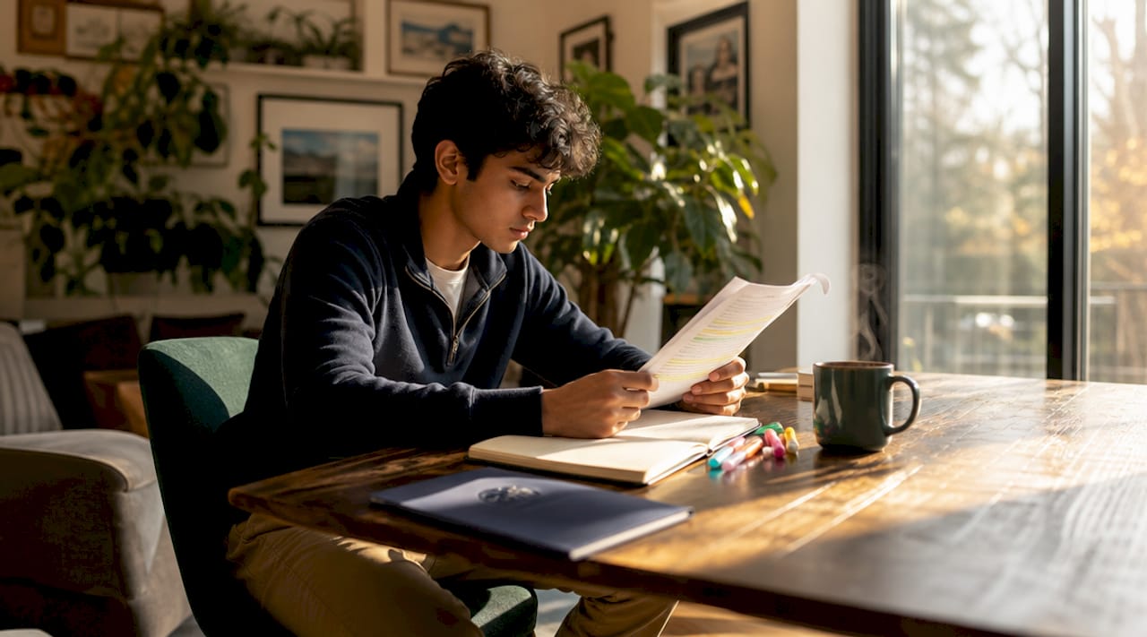 Student researching Ivy League essay tips