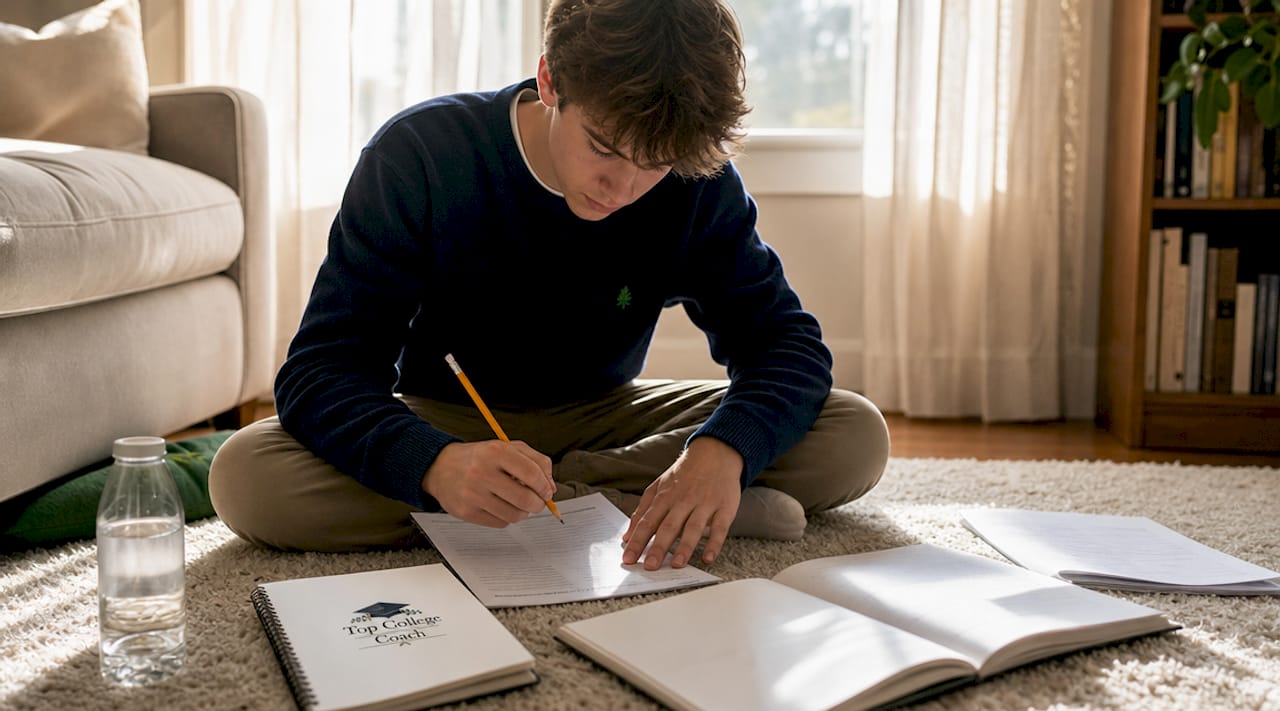Student taking standardized test at study desk