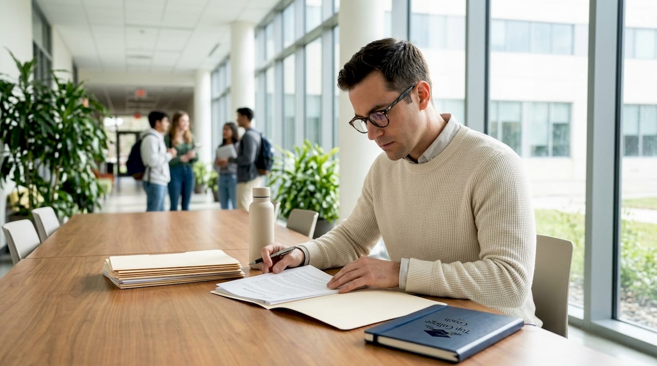Admissions counselor reviewing student applications