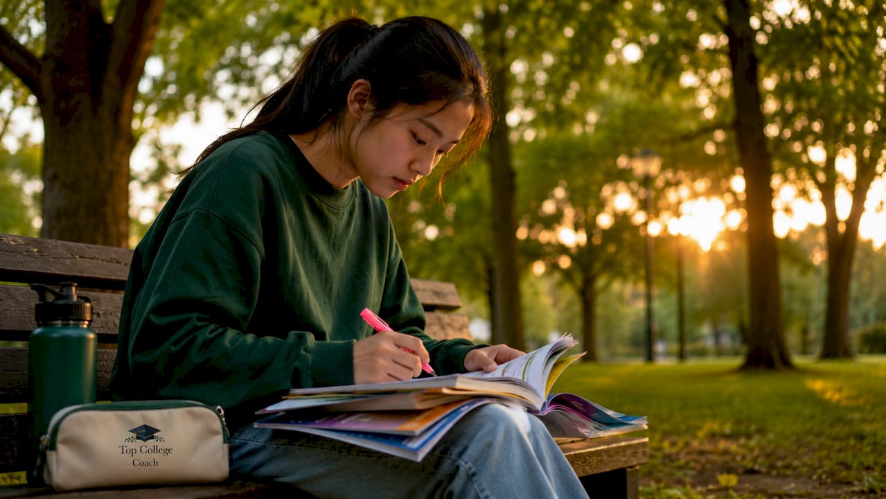 Student planning academic activities at desk