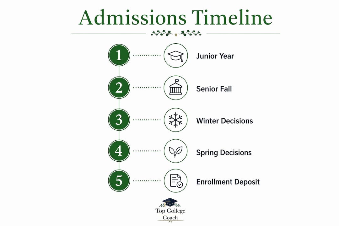 Vertical flow infographic of admissions timeline steps