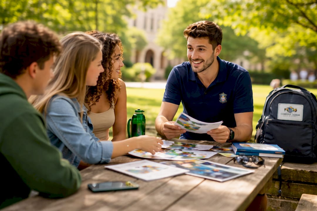 Admissions counselor recruiting students at fair
