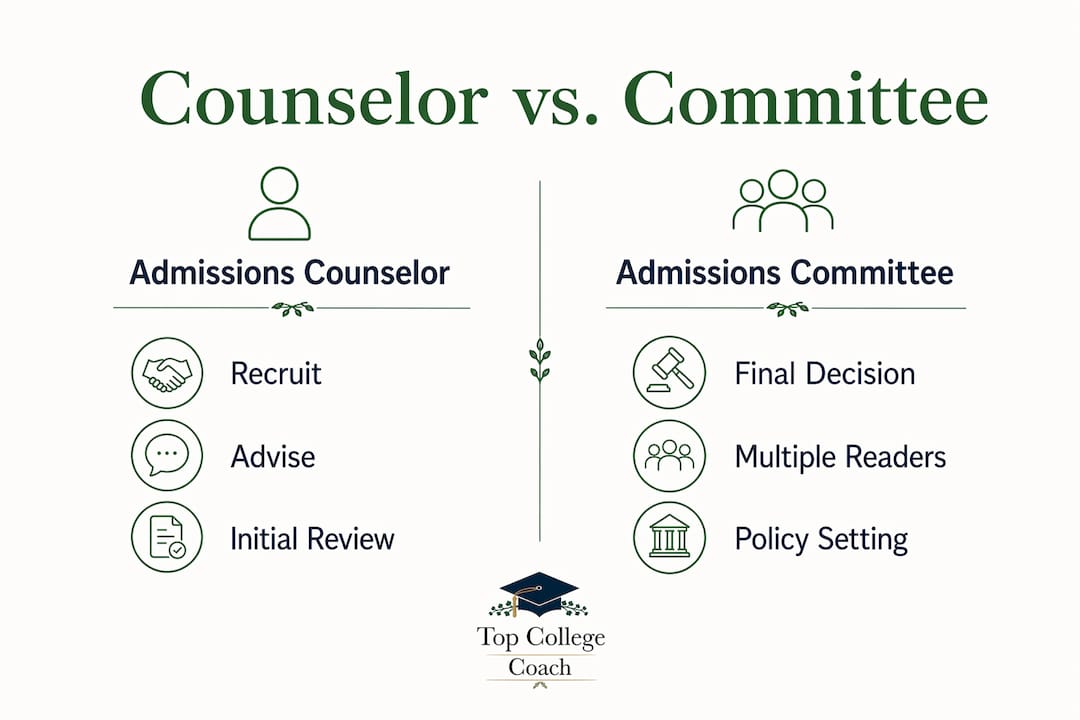 Infographic comparing counselor and admissions committee roles