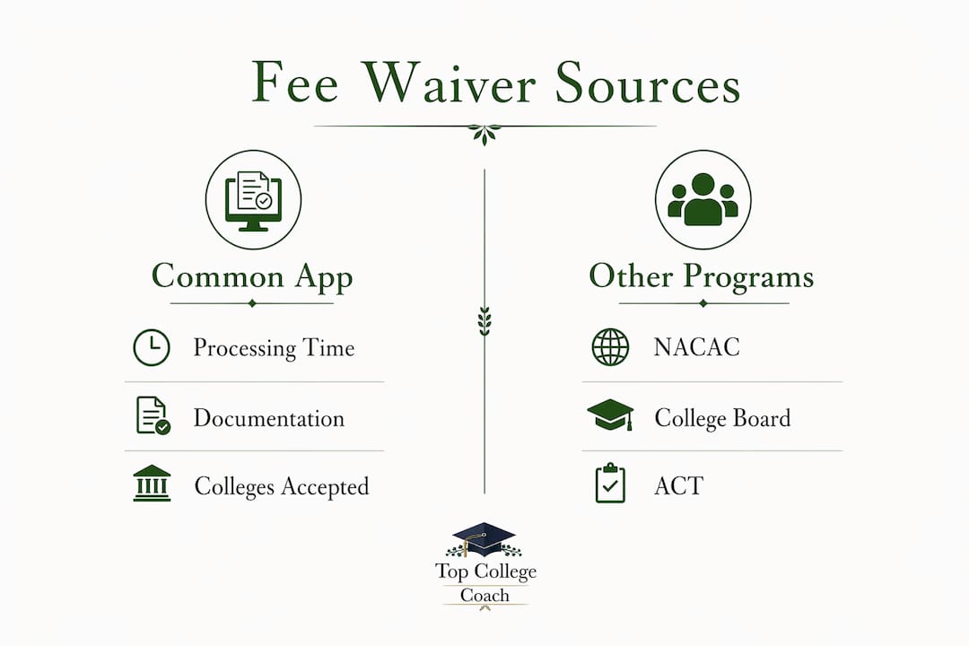 Infographic comparing major college fee waiver programs