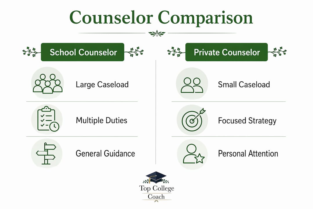 Infographic comparing school and private college counselors