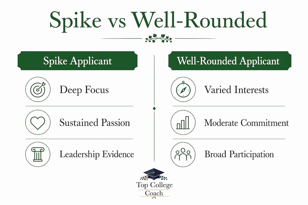 Infographic comparing spike and well-rounded applicants