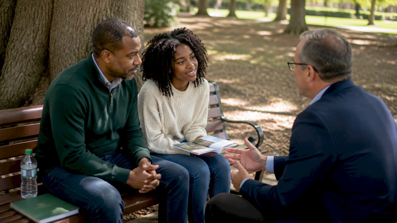 Family discussing waitlist with counselor