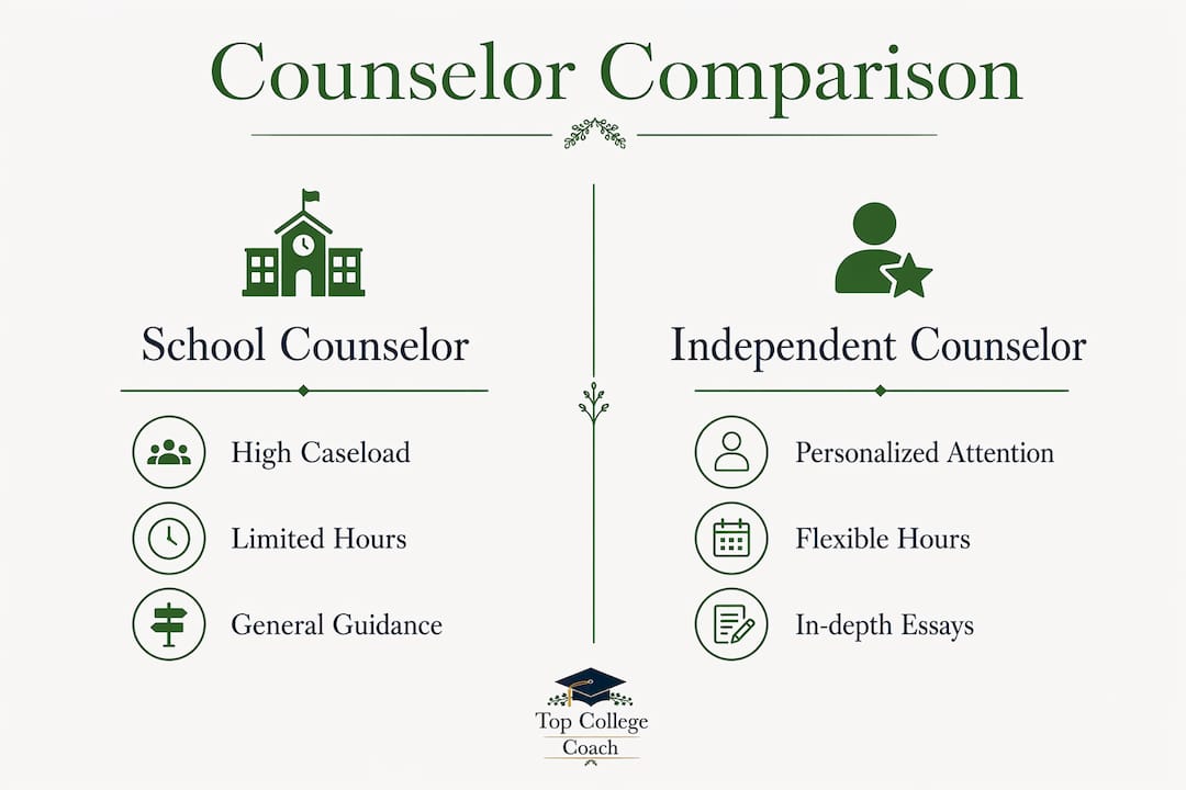 Infographic comparing school and independent counselors
