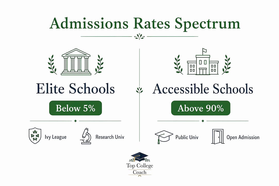 Infographic comparing elite and accessible college admissions rates