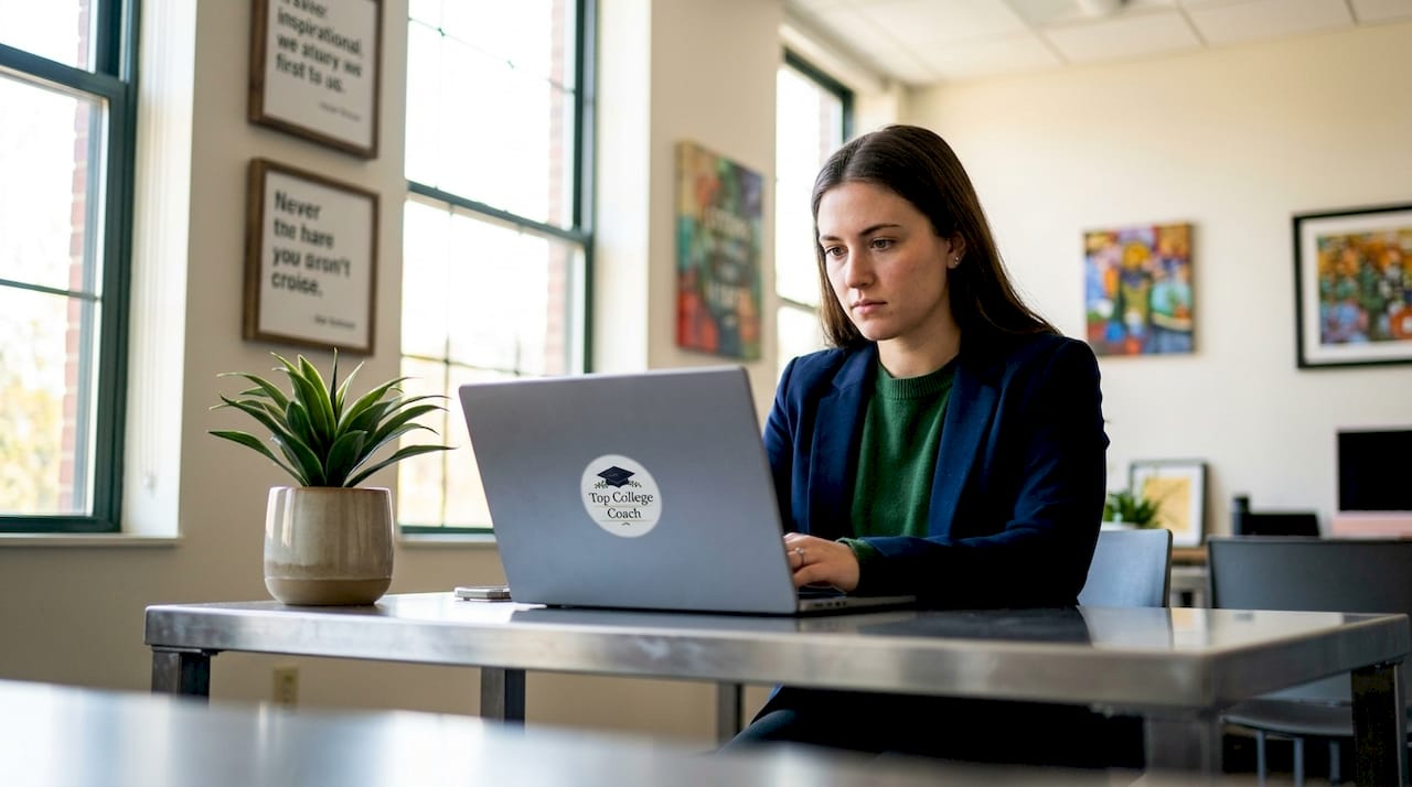 Admissions officer reviewing social media profile