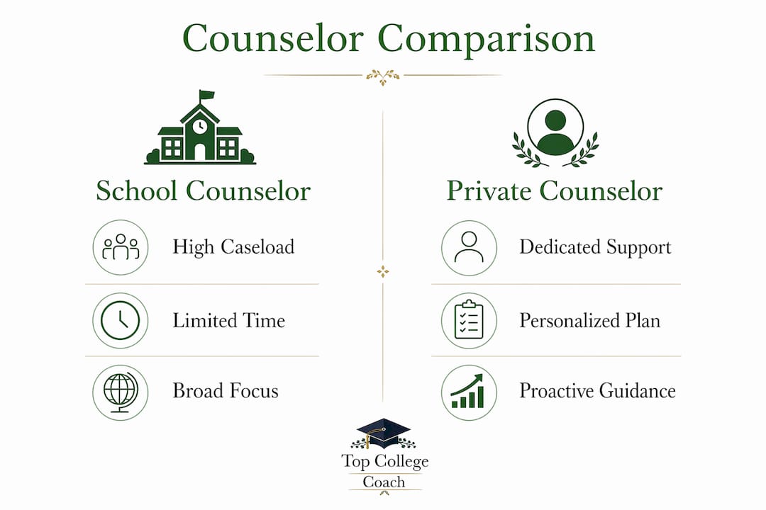 Infographic comparing private and school counselors