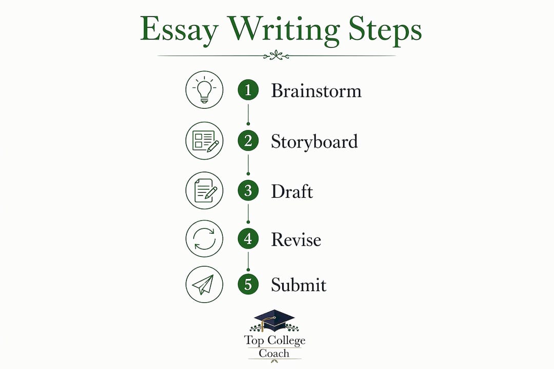 Infographic showing five steps for college essay writing