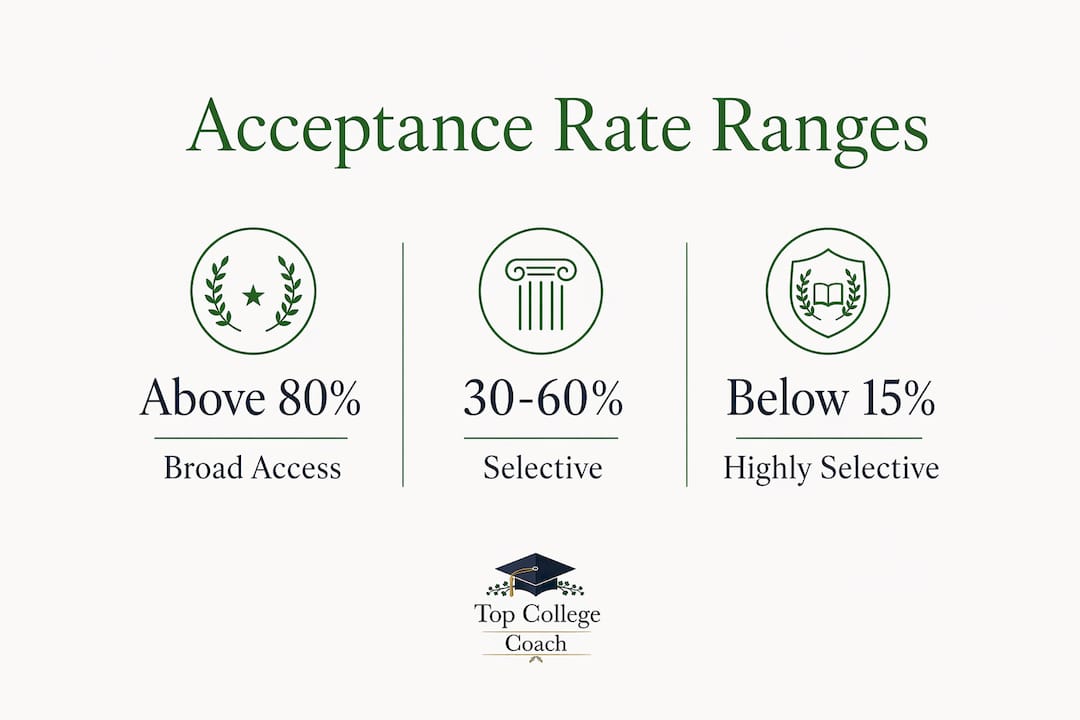 Infographic of college acceptance rate ranges and meanings