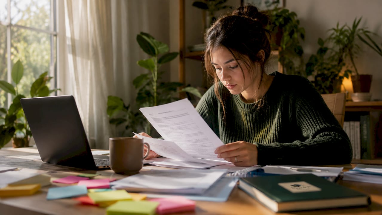 Student reviewing college transfer application documents