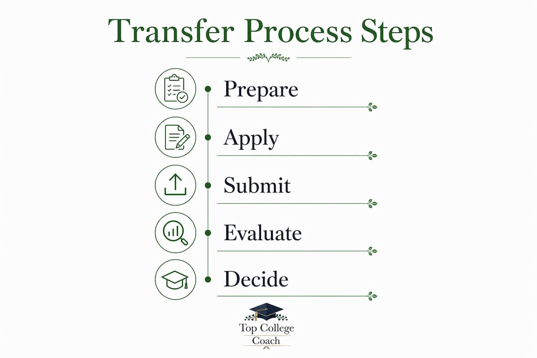 Infographic outlining steps in college transfer process
