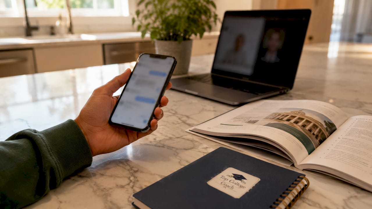 Hands holding phone with counselor message