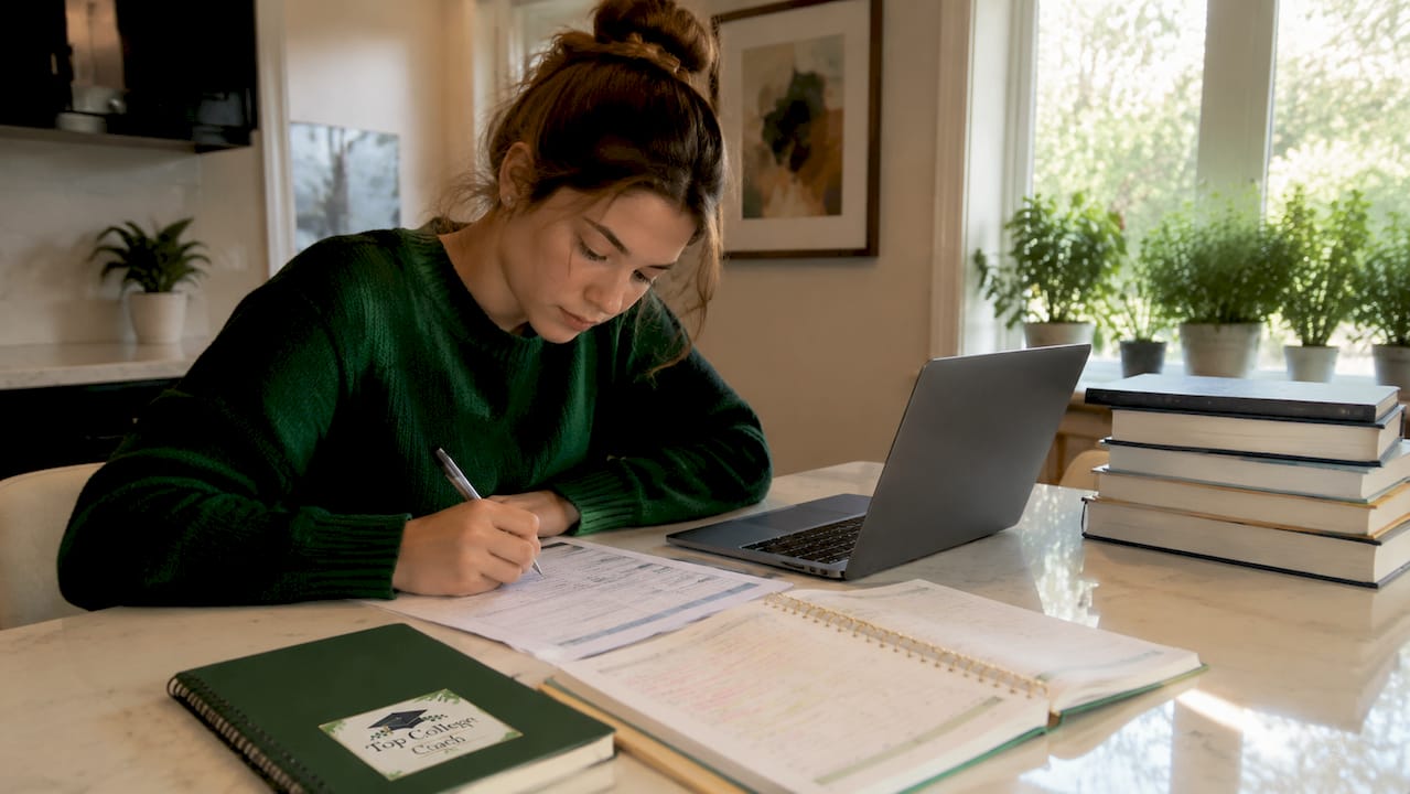 Student completing Yale application form