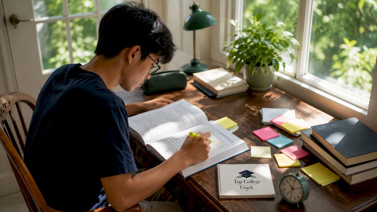 Teen studying for SAT/ACT exam in bedroom